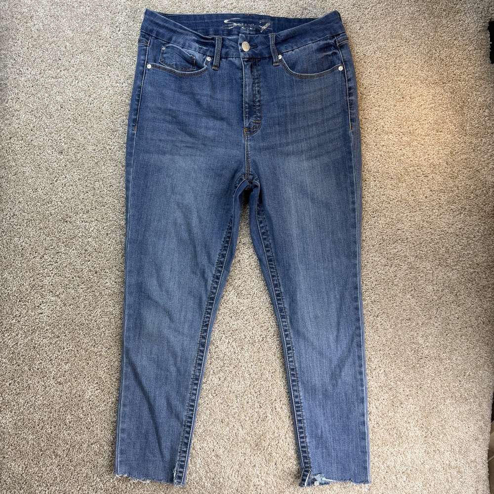 Seven7 Tummyless High Rise Skinny Jeans Womens 14 Med Wash Blue Stretch Denim